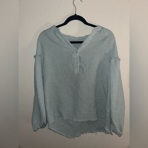 Oversized boho linen sage green top